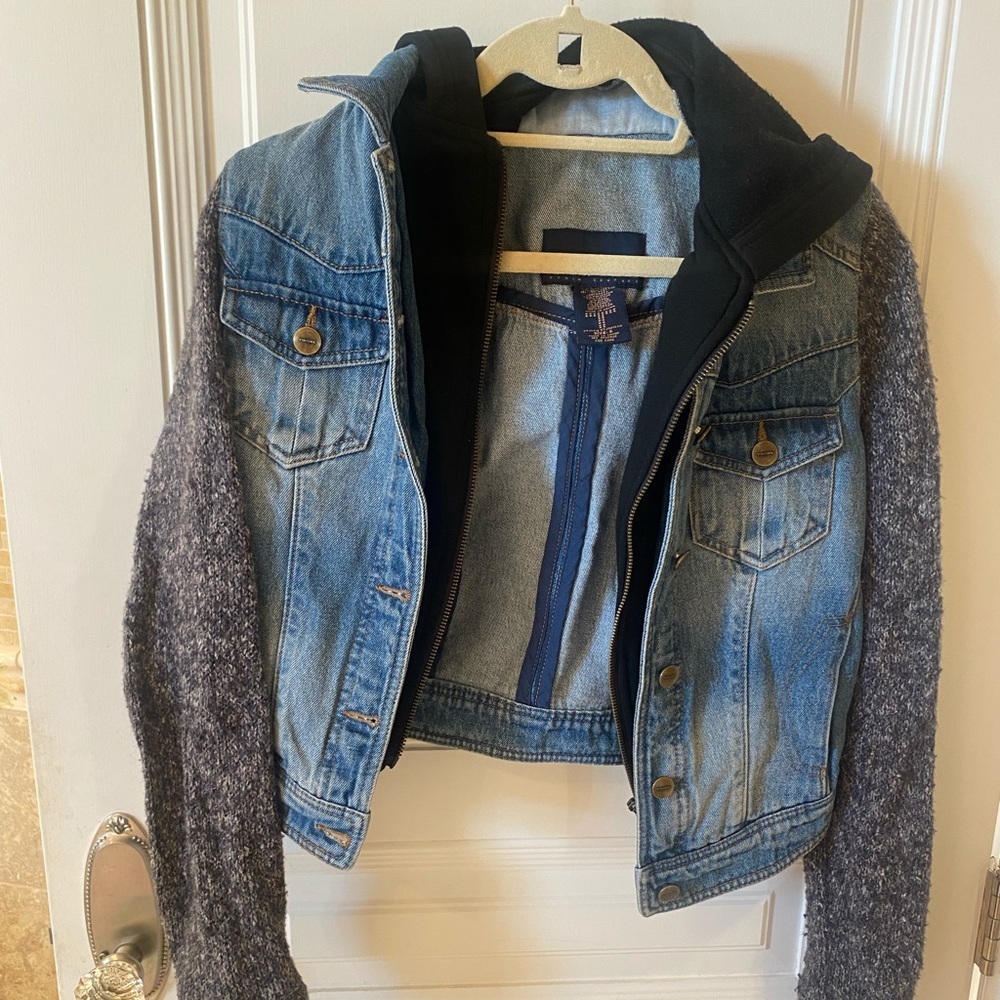 tinsel denim countered jean and knit jacket